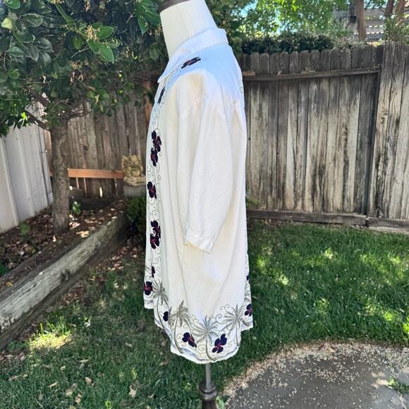 Vtg Pineapple Connection Shirt Ivory Floral Hawaiian Tropical Men's Large *FLAW* - Picture 6 of 11